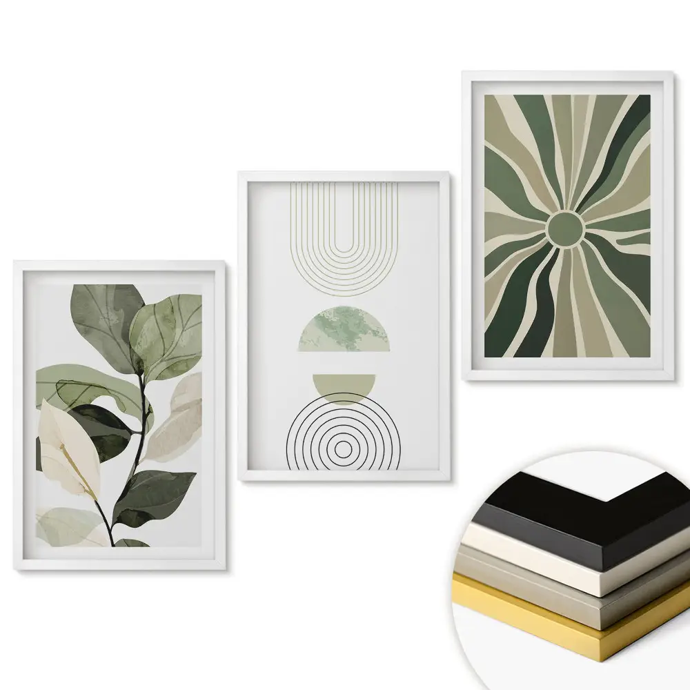 Keretezett triptichon Zöld inspirációk minimalista stílusban
