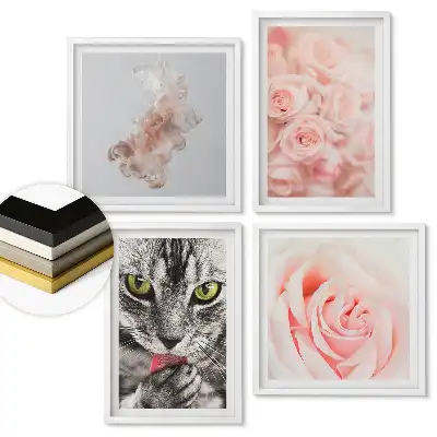 Fali kép összeállítás Virágok és macskák finom árnyalatokban