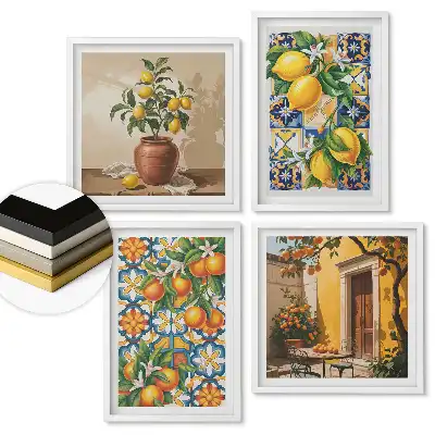 Többrészes keretezett kép Citrusfélék színes belsőépítészetben