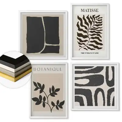 Többrészes keretezett kép modern botanikai stílusú grafikával