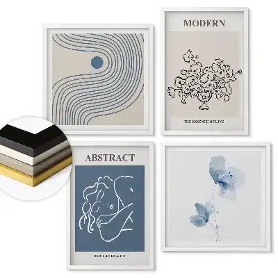Modern és absztrakt művészeti motívumokból álló falikép-összeállítás