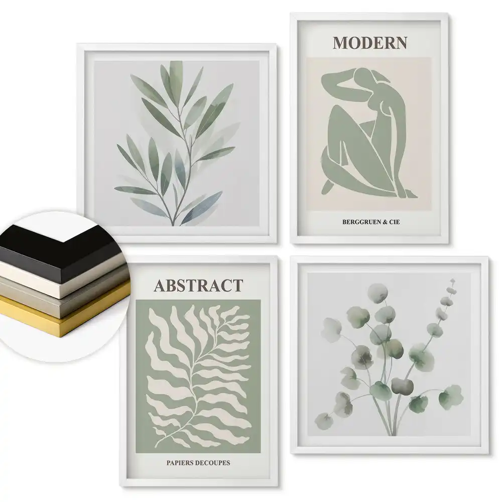 Fali kép összeállítás Modern növényi grafikák halmaza