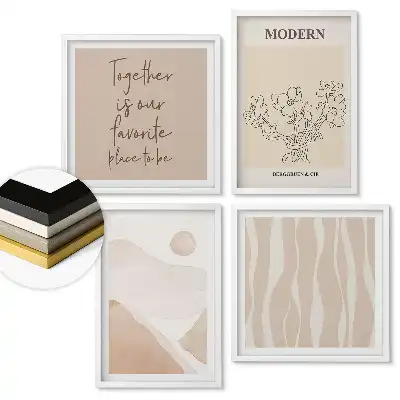 Többrészes keretezett kép Stílusos grafika bézs árnyalatokban