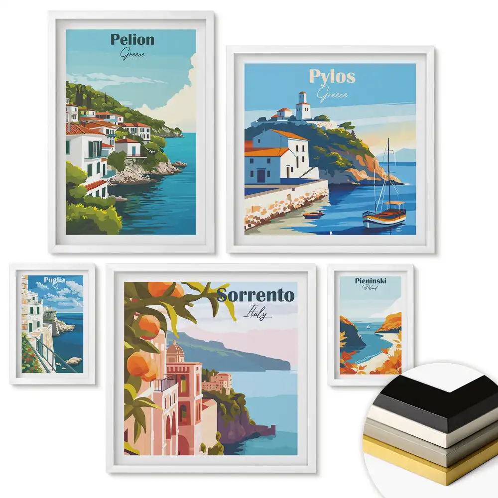 Fali galéria készlet Festői európai városok illusztrációkon