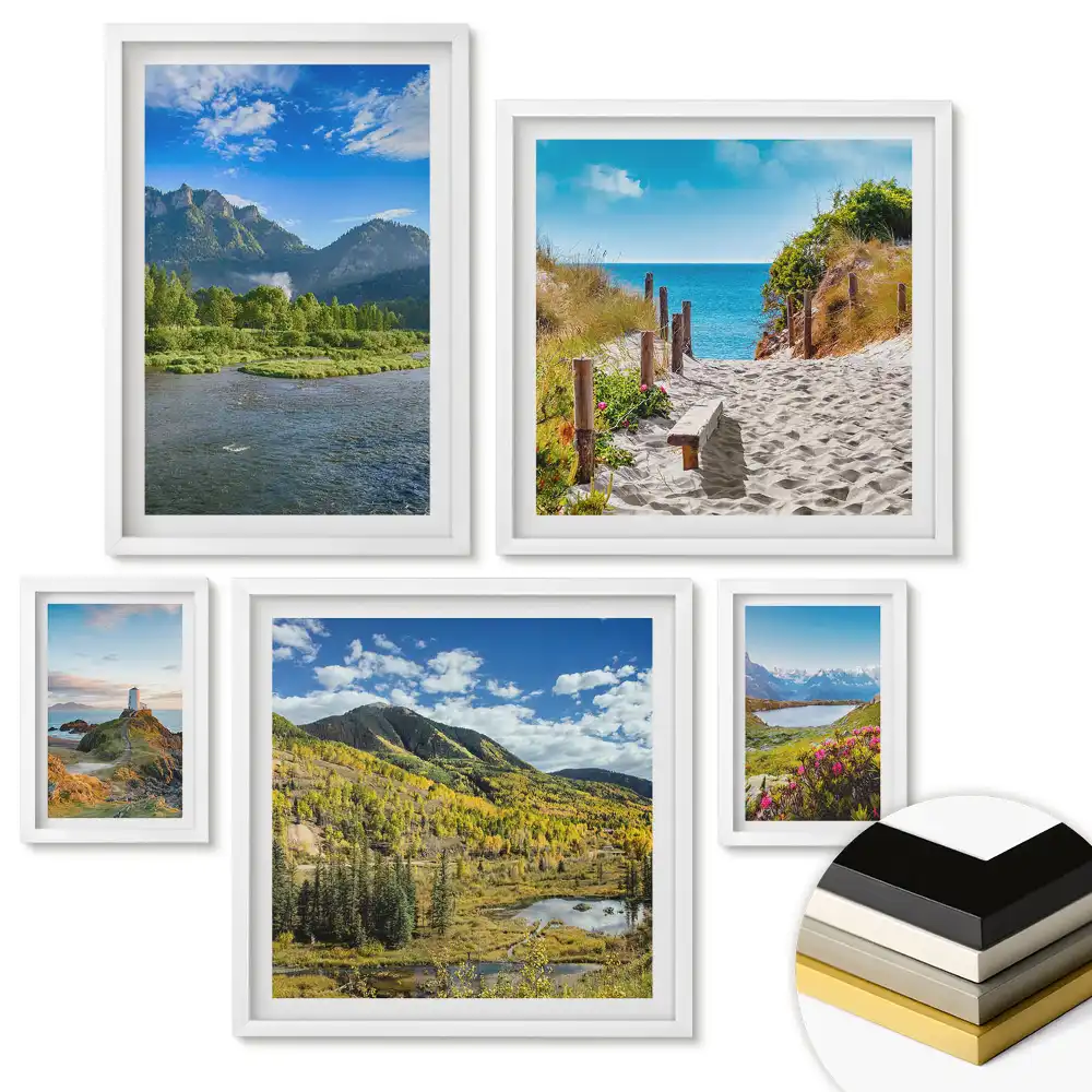 Fali galéria készlet Festői hegyi tavak és hajók