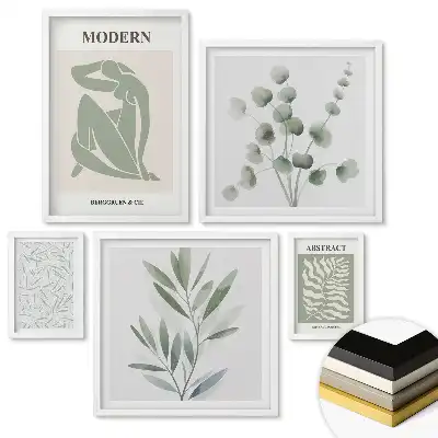 Többrészes keretezett kép modern növényi grafikákkal