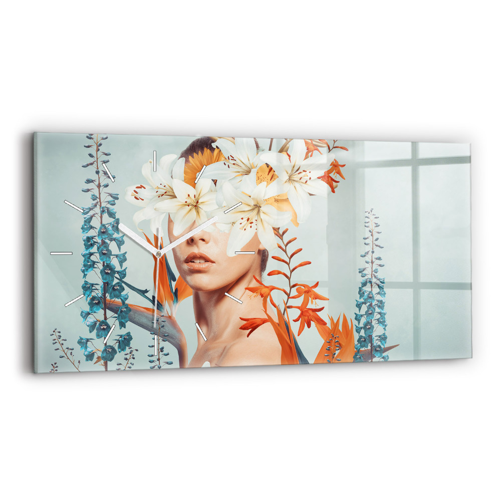 Vízszintes üvegóra Nő virágokkal
