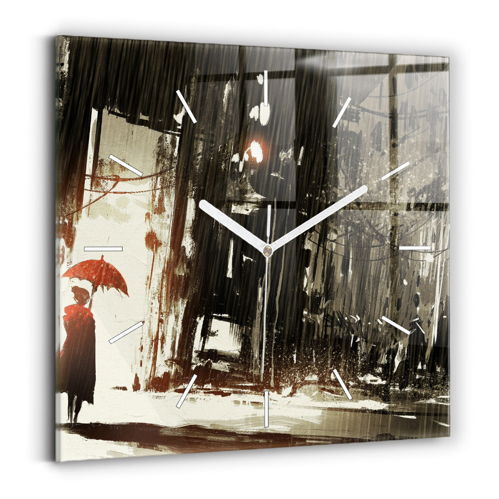 Szögletes fali üvegóra Nő esős éjszakában