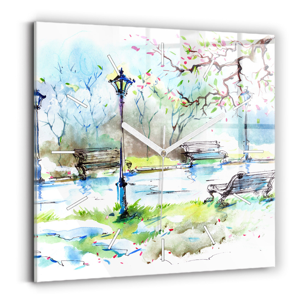 Szögletes üvegóra Festői tavasz