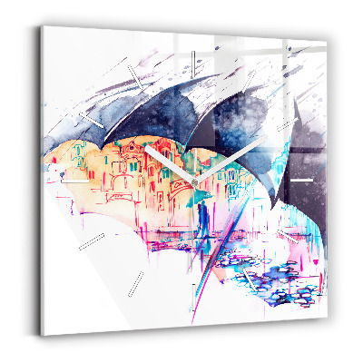 Szögletes fali üvegóra Esőernyő és város