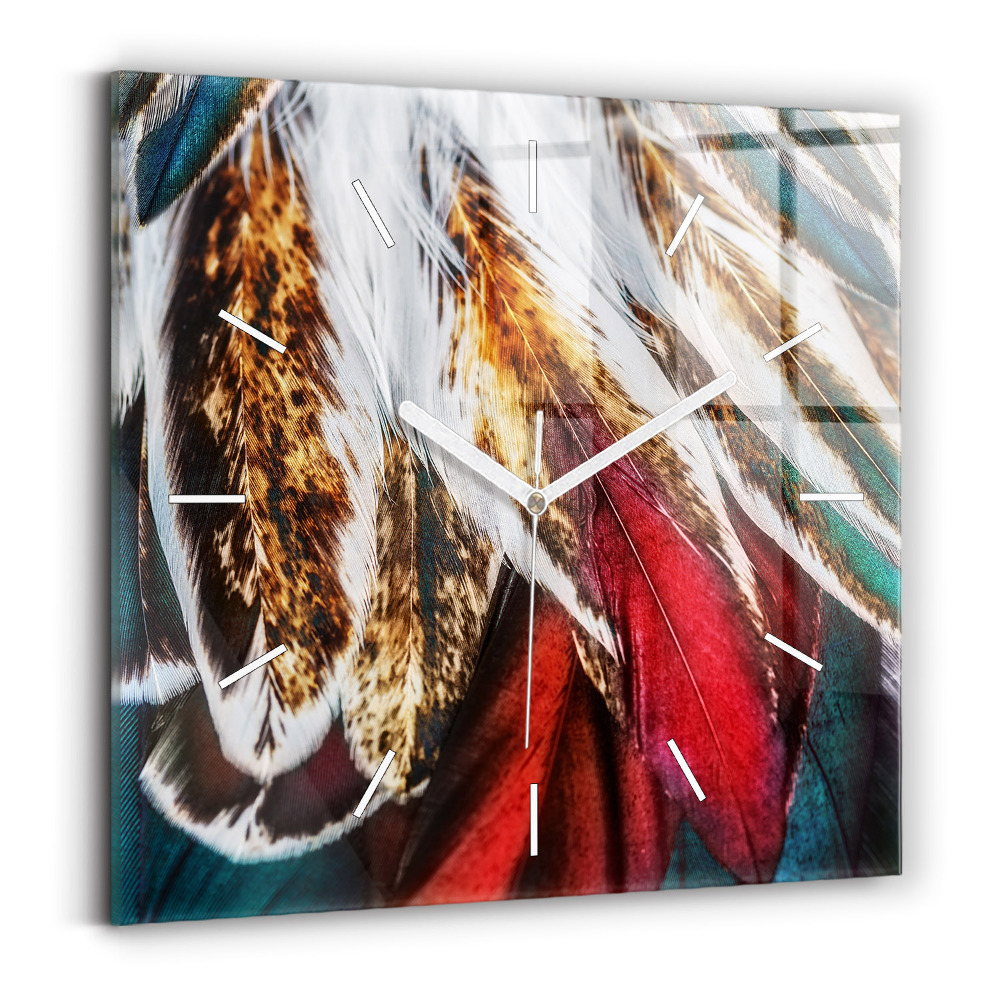 Szögletes fali üvegóra Világosbarna madártollak