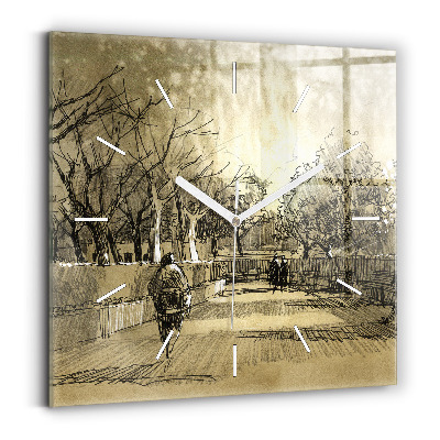 Szögletes fali üvegóra Park és fák szepiában