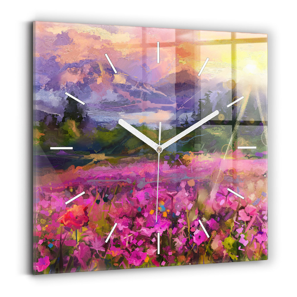 Szögletes fali üvegóra Tájkép természet és virágok