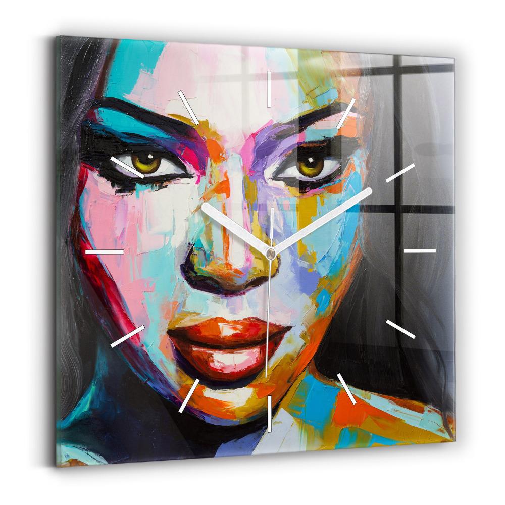 Szögletes üvegóra Színes női arc