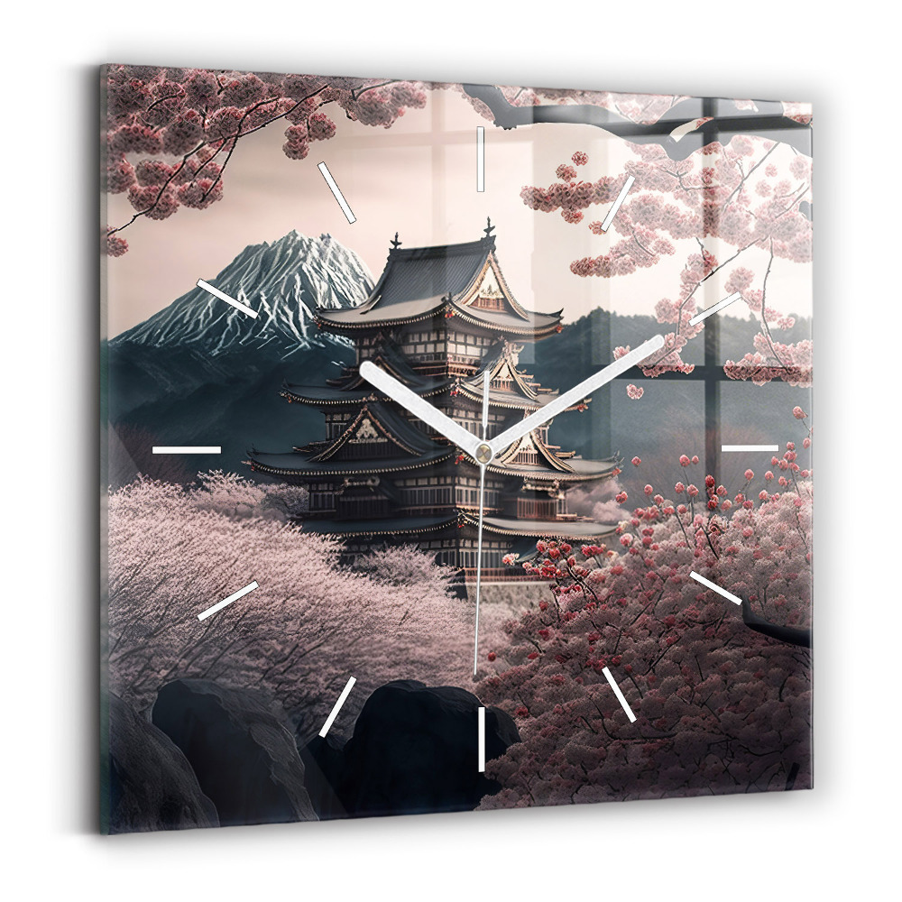 Szögletes üvegóra Torony és virágok Ázsiában