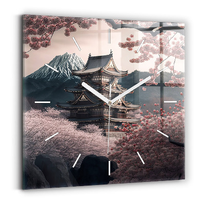 Szögletes üvegóra Torony és virágok Ázsiában