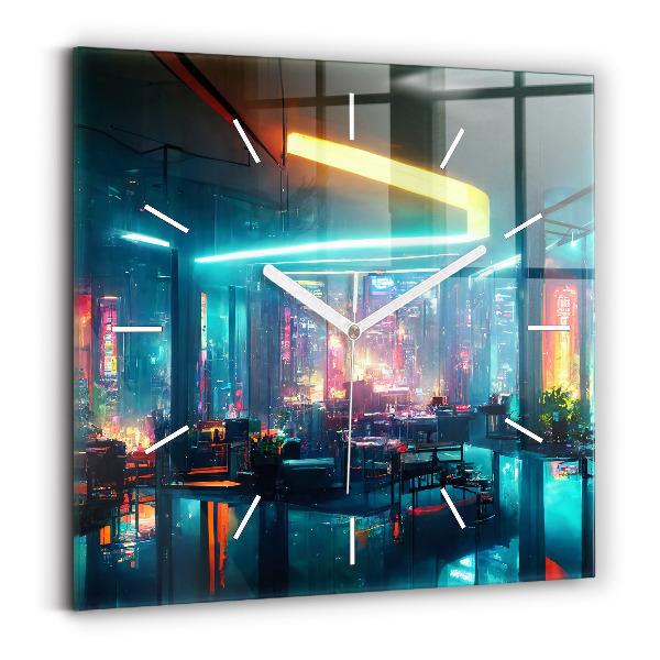 Szögletes fali üvegóra Város cyberpunk stílusban