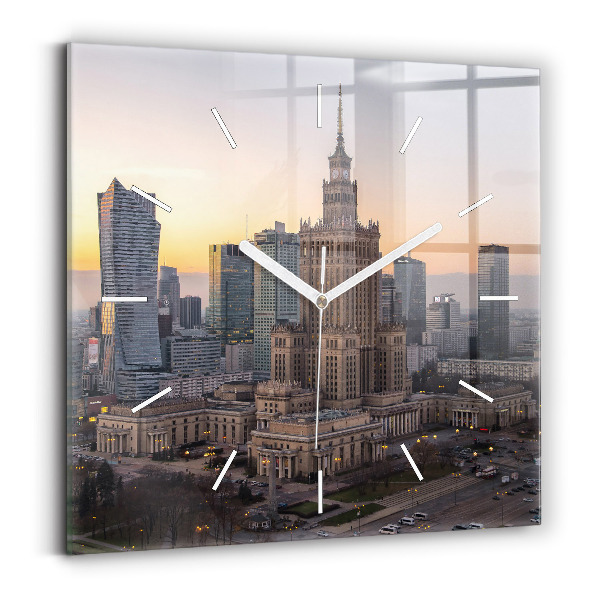 Szögletes fali üvegóra Varsó panorámája