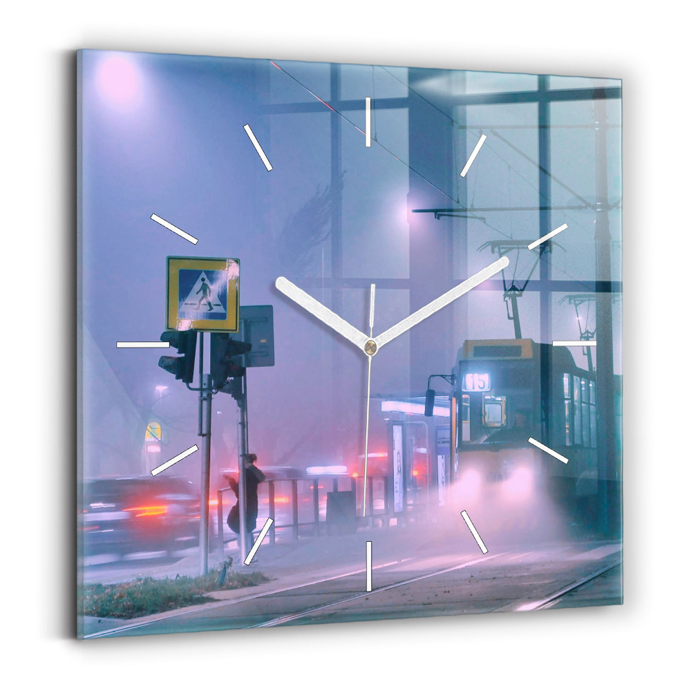 Szögletes fali üvegóra Varsó a ködben