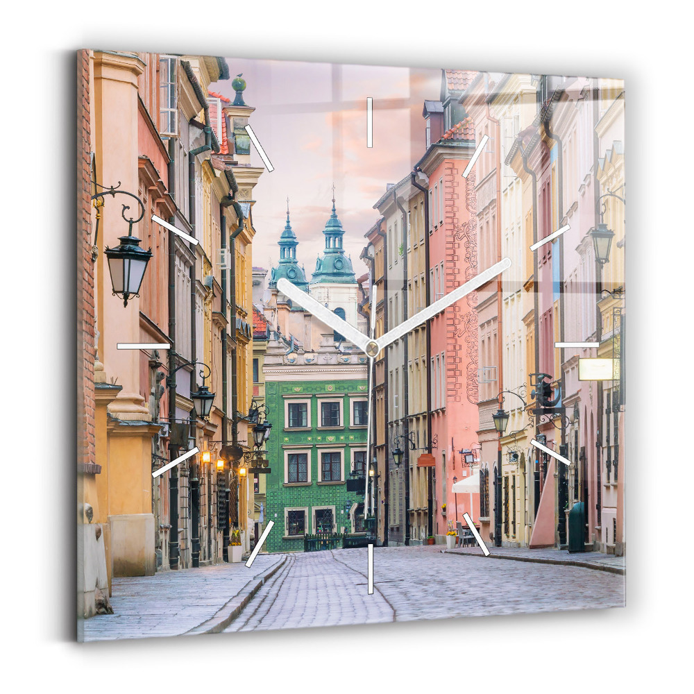 Szögletes üvegóra Varsó óvárosa