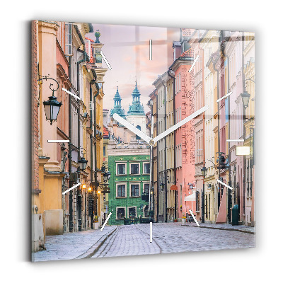 Szögletes üvegóra Varsó óvárosa