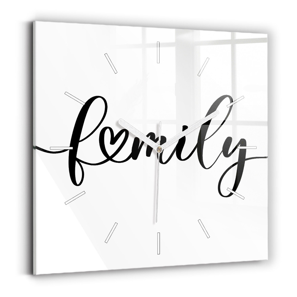Szögletes üvegóra Családi felirat és szív