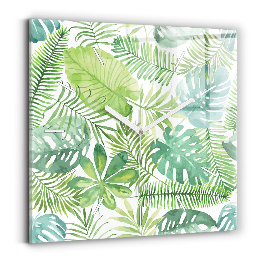 Szögletes fali üvegóra Zöld levelek