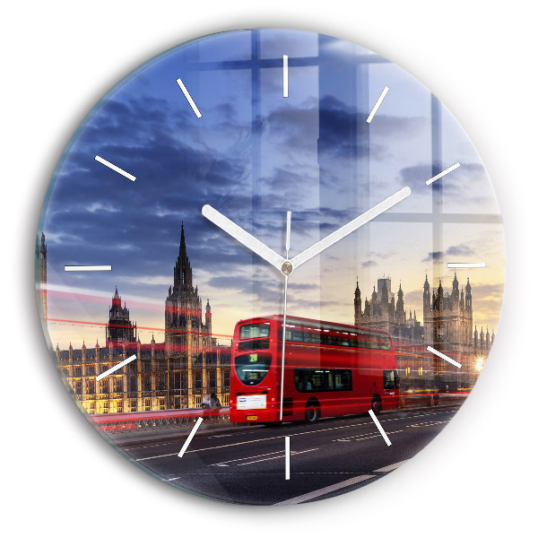 Kerek fali üvegóra Piros londoni busz