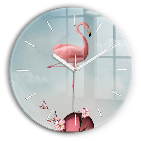 Kerek fali üvegóra Szürrealista flamingó