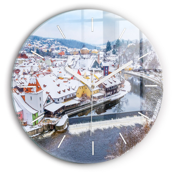 Kerek fali üvegóra Panoráma egy városról télen