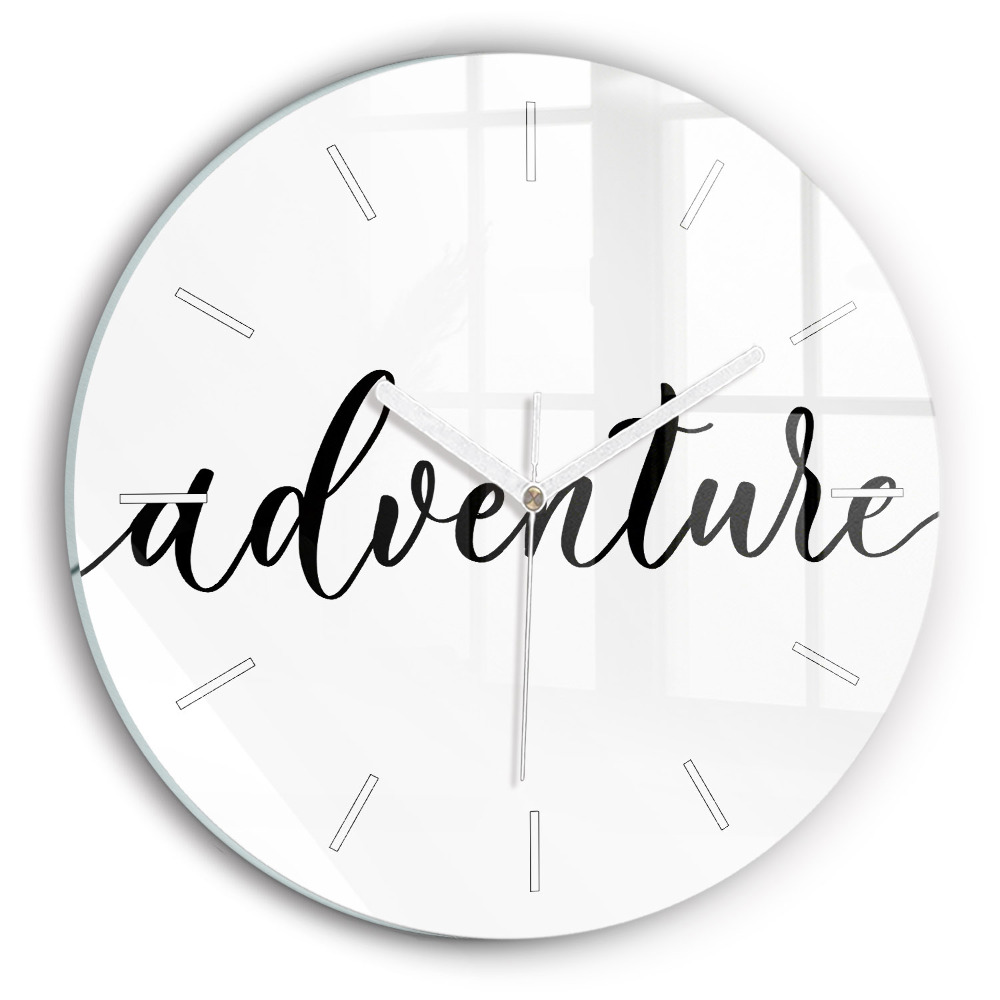 Kerek üvegóra Kalandos felirat