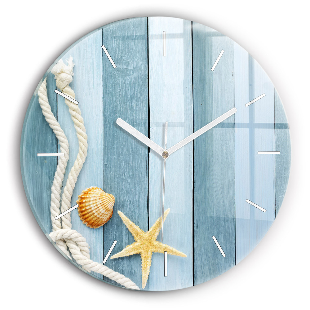 Kerek üvegóra Deszka csíkok és kagyló