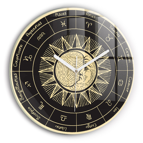 Kerek üvegóra Zodiákusok és Nap